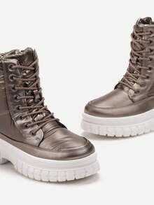Winter Fashion Versatile Thick Sole Snow Boots With Laces - Brown - View 5
