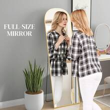 HOMCOM Arched Full Length Mirror, 64" X 20" Aluminum Full Body Mirror With Stand, Free Standing, Wall Mounted Or Leaning Floor Mirror For Living Room, Bedroom, Gold - 金色 - 查看 3