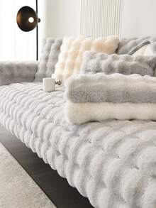 1pc Thick Warm Sofa Cushion Cover, Modern Simple Anti-Slip Plush Sofa Seat Pad, Dust-Proof Washable Sofa Slipcover, Soft & Colorfast, Pet-Friendly, Fits L-Shaped Sofa And 1/2/3/4 Seater Sofa, Suitable For Bedroom, Office, Living Room - Grey - View 6