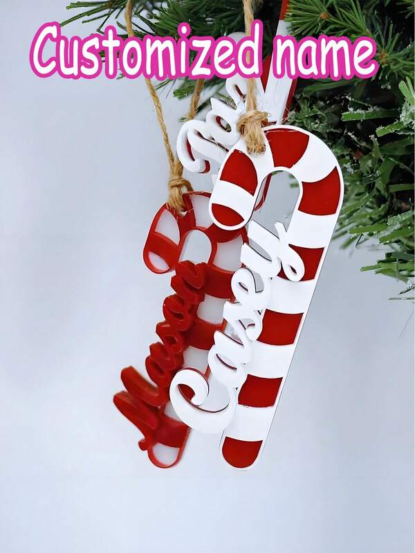 1 pieza Bastón de caramelo personalizado de marca - Decoración de regalo de Navidad personalizado, rayas rojas y blancas, regalos de fiesta de cumpleaños de Navidad para ella, accesorios de moda, decoración navideña de bastón de caramelo, estilo de fuente divertido, artesanía duradera