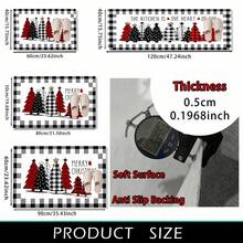 1 pièce Tapis de cuisine, de porte, de salle de bain, de chambre à coucher, de salle à manger, décoration de maison, décoration de fête, décoration de Noël, en matériau imitation cachemire doux avec motif d'arbre de Noël sur fond à carreaux noirs et gris, avec support en TPR, pour la décoration de Noël