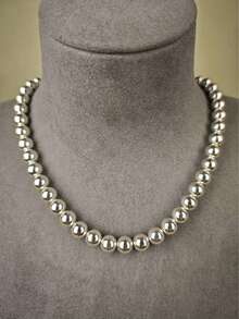 Colier din argint 925 cu mărgele netede de 6 mm, lanț cu bile pentru femei, bijuterii de logodnă pentru nuntă, 40-75 cm - argint - Vizualizare 9