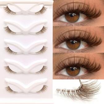 5 Pairs Brown Half Lashes Clear Band Wispy False Eyelashes Cat Eye Lashes Natural Look 3-10mm D Curl Fluffy Faux Mink Lashes Manga Lashes Cosplay Party Club Daily Makeup, Reusable Cat-Eye Lashes, Music Festivals, Christmas, Halloween