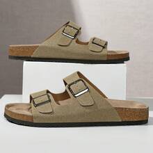 Adjustable Buckle Unisex Casual Slippers, Soft Cork Slide Sandals, Outdoor Beach Shoes, Suitable For Men And Women, Plus Size - Khaki - View 9
