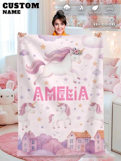 1 pièce Couverture personnalisée avec nom pour lit, couverture de literie personnalisée avec nom, jeté personnalisé, couverture mignonne, couverture douillette, cadeau familial, cadeau d'anniversaire, cadeau de Noël, cadeau personnalisé, cadeau pour fils/fille, cadeau pour ami