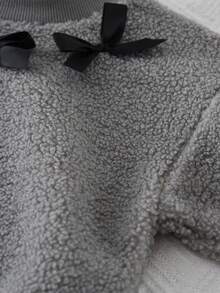 Bộ 2 áo len và váy len lông cừu đính nơ cho bé gái, Xuân/Thu - Xám - Xem 4