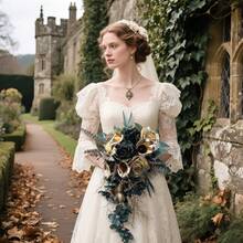 Bridal Bouquets Holding Flowers, Cascading, Bridal Bouquets, 17.7-Inch Bridal Bouquets, Wedding Throwing Bouquets, Artificial Flower Bouquets, Wedding Ceremonies And Anniversary Decorations - 藍色 - 查看 4