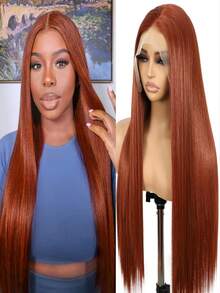 Premium Gray-Golden Straight Synthetic Wig - 13x4 Transparent Lace Front, Pre-Plucked, Dark Roots, Full Ends, Suitable For Women - Multicolor - View 15