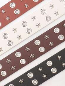 Cinturón de cintura con doble hebilla de remache con estrella vintage para niños y adolescentes, accesorio de ropa con hebilla de aguja fina de PU, cinturón de decoración de jeans de estilo callejero de alta gama para niña