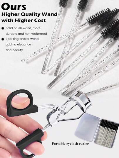 Stainless Steel Portable Eyelash Curler, Disposable Eye Black Brush Head And Eyelash Comb Brush - With Storage Box, Fashionable And Practical Makeup Tool, Durable And Suitable For All Eye Types, Quickly And Naturally Curls False Eyelashes, Gentle And Painless Eyelash Curler, Female Tool, Comfortable Finger Grip, Suitable For All Eye Types,