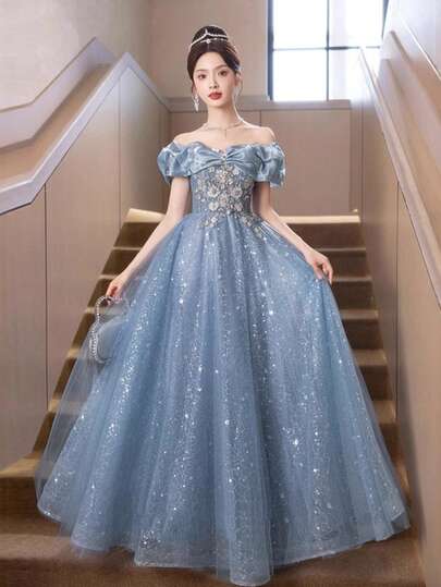 レディース イブニングドレス 宴会ドレス チュール ロングドレス ワンピース ドレス パーティードレス カクテルドレス エレガント フォーマルドレス 半袖 結婚式 披露宴 演奏会 パーティー