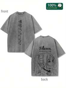 Frieren Shirt - Beyond Journey's End Anime DoublePrinted Vintage Washed Tee Unisex OversizeHeavyweight Cotton T-Shirt For Anime Fans AndLovers - Grey - View 1