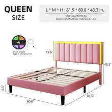 Upholstered Bed Frame With LED Lights, Modern PU Leather Platform Bed With Headboard, White/ Black/ Pink,Twin/ Full/ Queen/ King * Bed Frame Queen Queen Bed Frame Bed Frame Full Full Size Bed Frame Bed Frame King King Size Bed Frame Bed Frame Twin Twin Bed Frame (USB LED Strip) - 粉色 - 查看 7