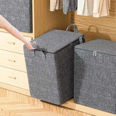 1 pièce Boîte de rangement pour vêtements de grande capacité grise, boîte de rangement pour Noël, boîte de rangement pour vêtements d'automne et d'hiver, boîte de rangement pour décorations de Noël et à la maison, pantalons, chemises, vêtements de plein air, boîte de rangement pliable et portable, sans support intérieur, sac de rangement pour armoire de chambre, boîte de rangement pour couette et sac d'emballage mobile, accessoires de rangement gain de place pour dortoir et maison