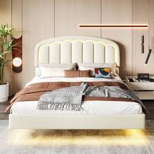 140*200cm/160*200cm, struttura letto moderna bianca con design sospeso, testiera a petalo e pratico spazio di archiviazione, illuminazione a LED e porta USB TYPE-C, elegante e confortevole.