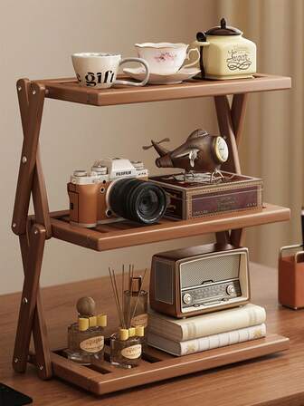 Förvaringsställ helt i bambu för skrivbordet - 2- eller 3-våningars X-formad ram, perfekt för kontor och hem, platsbesparande förvaring för muggar, pennor, anteckningsböcker och kameror - hållbar lackerad finish, lätt att rengöra, multifunktionell skrivbordsorganisatör, minimalistisk design, naturlig textur