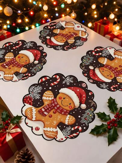 4 pezzi Tovagliette natalizie a forma di omino di pan di zenzero, decorazioni per tavola da festa, tovagliette rotonde con motivo omino di pan di zenzero, per decorazioni invernali da tavola e feste, decorazioni per feste interne ed esterne, decorazioni per la casa, regali ideali