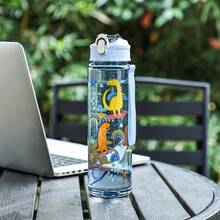 Vaso de pajita con diseño de dibujos animados de moda, estilo playa y arcoíris, perfecto para viajes al aire libre, adecuado para camping y picnics, de gran capacidad y portátil, ideal para la temporada de vuelta al colegio y como regalo para mantenerse hidratado.