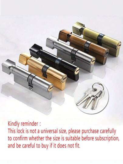 1pc 70mm Bedroom Door Copper Lock Core, Universal For Home Room Door, Smooth Opening, Includes 3 Keys, Single Door, Anti-Theft, Anti-Pry, Anti-Forcible Opening, Anti-Corrosion