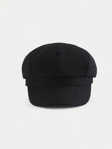 1pc Unisex Classic PU Decor Beret Hat, French Plaid Embossed Newsboy Cap, Retro Artist Hat For Outdoor Halloween - Beret - View 8