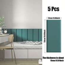 5-Piece Set, Ready-To-Peel And Stick Headboard In Gray, White, And Blue Padded Wall Panels, Anti-Collision Soundproof Self-Adhesive Wall Panels, Glue-Free Removable Wallpaper, DIY Decoration, High-Grade Leather Material, 3D Soft-Wrapped Wallpaper, Suitable For Bedside Background, TV Background, Easy To Operate, Peel And Stick - Multicolor - View 15