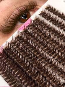Rikuaild 200pcs Brown Cluster False Eyelashes, 80D Fluffy Natural Brown Soft Lashes, Suitable For DIY At Home, Can Be Used For Halloween, Parties And Dates, D Curl, Rich Color, Thick Smoky Makeup, Faux Mink Eyelashes, Individual Lash Extension - D - Xem 1
