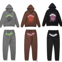 Spider Web Fashion Hip-Hop Printed Flower Hoodie, European And American  Brand Large-Sized Loose Men's And Women's Hooded Sweatshirt Set - 黑色 - 查看 4