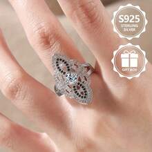 925 Sterling Silver Women's Fashion Wide-Face Ring, Bohemian Style Hollowed-Out Floral Full  Ring, Women's Retro Jewelry, Cocktail Party Suitable For Daily Wear, Birthday Gift, Party Wedding Show, Anniversary Banquet, Valentine's Day Gift - 8 - 查看 6
