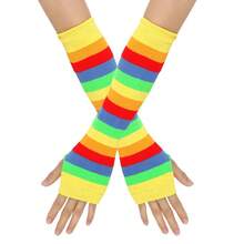 1 Pair Women's Millennium Texture Rainbow Striped Arm Sleeves, Fingerless Gloves, Ins Style Summer Fingerless Gloves - Multicolor - View 6