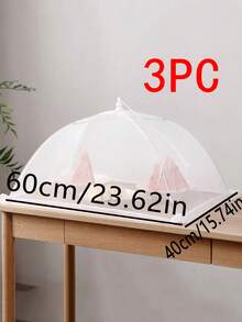 1pc White Foldable Mesh Food Cover Net For Dining Table, Anti-fly Dustproof Kitchen Outdoor Picnic Dish Cloche
