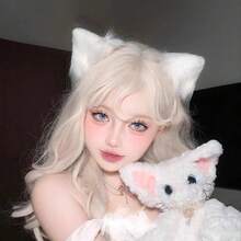 A Pair Of  Cute White Plush Cat Ear Hair Clips, 3D Animal Ear Hairpins For Christmas Cosplay Lolita Party Gift Exchange Kawaii Accessories - 黑色髮夾 - 查看 2