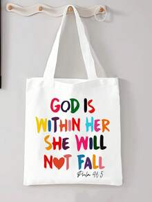 1 pieza Bolso de mano con estampado de letras colorido, gran capacidad con doble asa de hombro, adecuado para uso diario, escuela, compras, actividades al aire libre