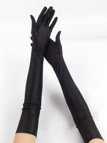 53% Spandex UV Protection Long Gloves, Women's, Suitable For Nightclub, Wedding And Performance Occasions, Spandex Material - Black - View 3