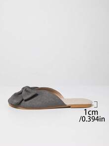 1 双女士平底凉鞋，户外时尚圆头灰色平底拖鞋，露趾拖鞋带蝴蝶结装饰，低跟舒适轻便，适合春季、夏季、秋季、冬季、婚礼、工作、学校、宿舍、度假、海滩、居家 - 灰色 - 查看 7