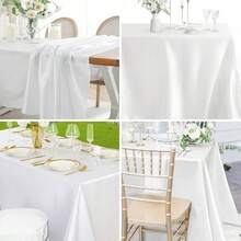 4 khăn trải bàn hình chữ nhật bằng vải satin kích thước 58 x 102 inch, chống bẩn và nhăn, có thể giặt được, vải mịn, khăn trải bàn bằng vải satin bóng thích hợp cho bàn ăn, đám cưới, sự kiện tiệc tùng (màu vàng hồng) - trắng - Xem 7