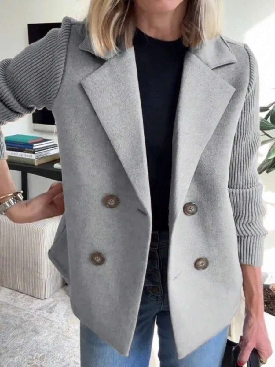 2025 Autumn/Winter New Women's Fashion Style Woolen Splicing Coat - Xám - Xem 1
