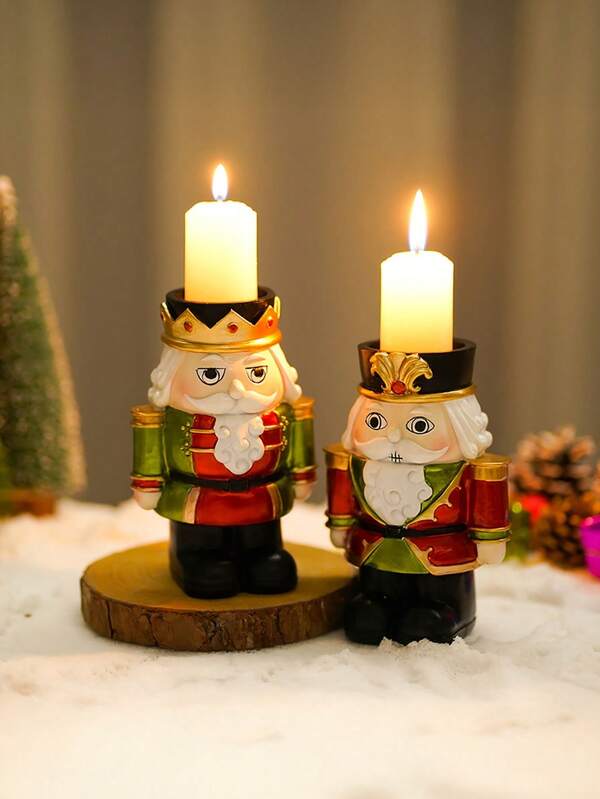 1 pieza Candelabro de Cascanueces de Navidad, Decoración de escritorio para sala de estar del hogar de resina, Decoración de ambiente navideño para fiestas, Decoración de regalo de Navidad, Decoración navideña, Decoración de habitación, Decoración del hogar