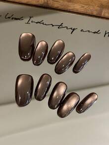 10pcs Press On Nails Almond Cat's Eye Purple Brown Red Blue Minimalist Sparkling Office DailyWear False Nails Artificial Nails Kit Includes 1sheet Adhesive Tabs &1 Pc Mini File - Multicolor - View 10