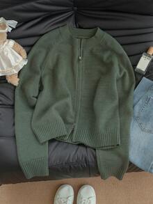 Warm Reversible Zip-Up Cardigan Sweater For Women, Autumn/Winter, Back To School Season