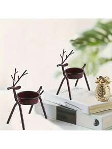 2 piezas Portavelas de reno marrón navideños, Portavelas de reno de hierro creativos (velas no incluidas), Adecuados para la decoración de la mesa de fiesta de Navidad, regalos de cumpleaños, decoración de la habitación, ambiente del hogar, portavelas de aromaterapia, decoración de mesa Decoración del hogar Decoraciones navideñas Invierno
