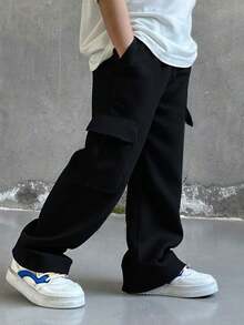 1pc Young Boy All-Match Solid Color Comfortable Simple Versatile Cargo Pants