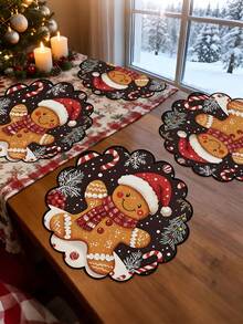 4 pezzi Tovagliette natalizie a forma di omino di pan di zenzero, decorazioni per tavola da festa, tovagliette rotonde con motivo omino di pan di zenzero, per decorazioni invernali da tavola e feste, decorazioni per feste interne ed esterne, decorazioni per la casa, regali ideali