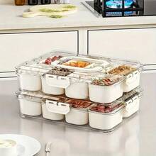 8-Compartment Plastic Serving Tray With Handle - Ideal For Lunch, Salad, Charcuterie, Candy, Party - Fridge And Travel Platter, Baskets, Bins & Containers For Home Organization, Microwave, Fridge Storage | Colorful Compartment Tray | Plastic Tray, Fruit Trays, Home Decor, Party & Christmas Storage
