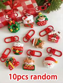 20/10/5/1pc Merry Christmas Keychains, Christmas Keychains With Santa Claus, Gingerbread Man, Christmas Stockings, Reindeer, Snowman, Christmas Tree, Bell Patterns, Holiday Party Gift Distribution, Party Small Gift Q - Multicolor - View 12