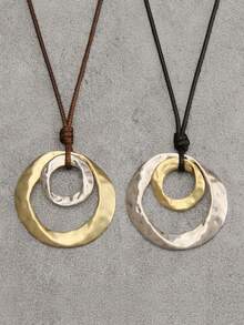 1件简约扭纹圆环吊坠项链，高端精品串珠颈链，男女皆宜情侣项链，金色配饰，适合日常/约会穿搭，送给女朋友/男朋友的礼物