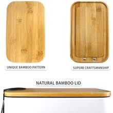 Small Trash Can With Bamboo Lid Soft Close 5L Pedal Bin Rectangular Garbage Can With Inner Bucket For Bathroom Bedroom Powder Room Craft Room Office Black