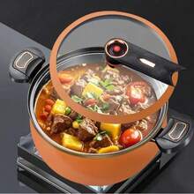Olla de sopa multifuncional de gran capacidad de 7 litros, 26 cm/10 pulgadas, adecuada para cocinar y hervir, compatible con estufas de gas e inducción. - Naranja - Ver 3