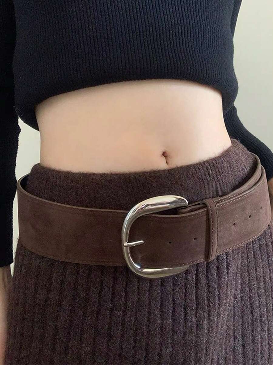 1 Stück braune Wildleder Leder Silber Schnalle Lässig Retro Sexy Damen Breiter Gürtel, modisches Accessoire für Kleider, Pullover, Röcke, Jeans, geeignet für Alltag, Dates, Partys, Arbeitsplatz
