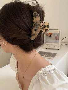 1 件女式 4.33 英寸/11 厘米豹纹椭圆形亚克力发爪夹，轻巧、时尚、优雅、简约风格，适合日常、休闲、派对、通勤、海滩、马尾辫、发髻、洗脸、化妆、服装配饰秋冬发夹发饰女士度假装女士秋季发夹 - 彩色 - 查看 4