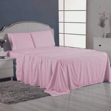 Ponto Palito Bed Sheet Set Kit Single/Double/Queen/King MicroPercal 4 Pieces With Pillowcase 400 Thread Count - 淺粉色 - 查看 3